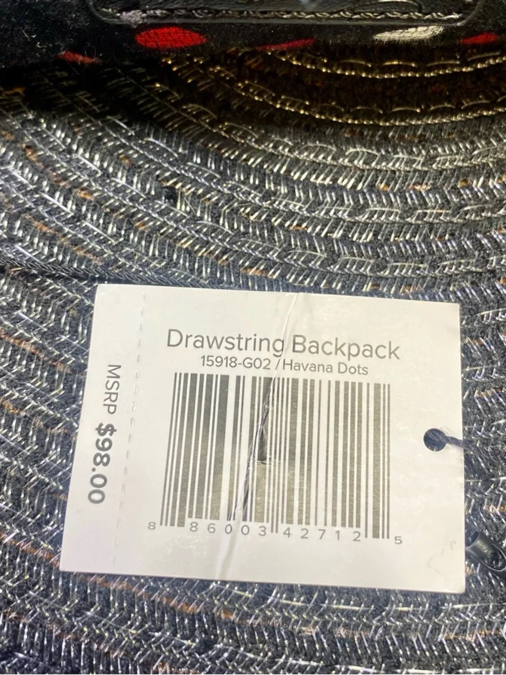 NWOT Vera Bradley Havana Dot Black Quilted Backpack‎ with Multicolor Dots